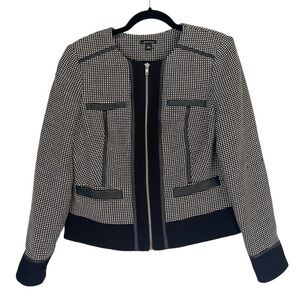 I Love Ronson Gingham Blazer Jacket Full Zip Leather Detail